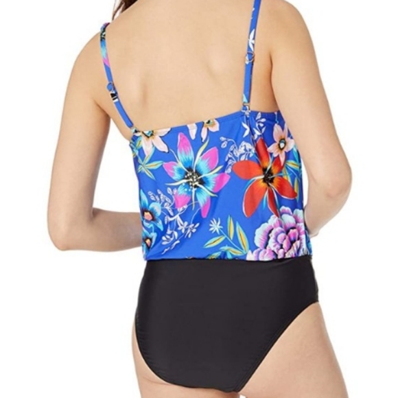 NWT ATHENA~ Plus Size~Mexicano Flower Print Cowl neck Blouson 1 pc Swimsuit~14 - Picture 3 of 9